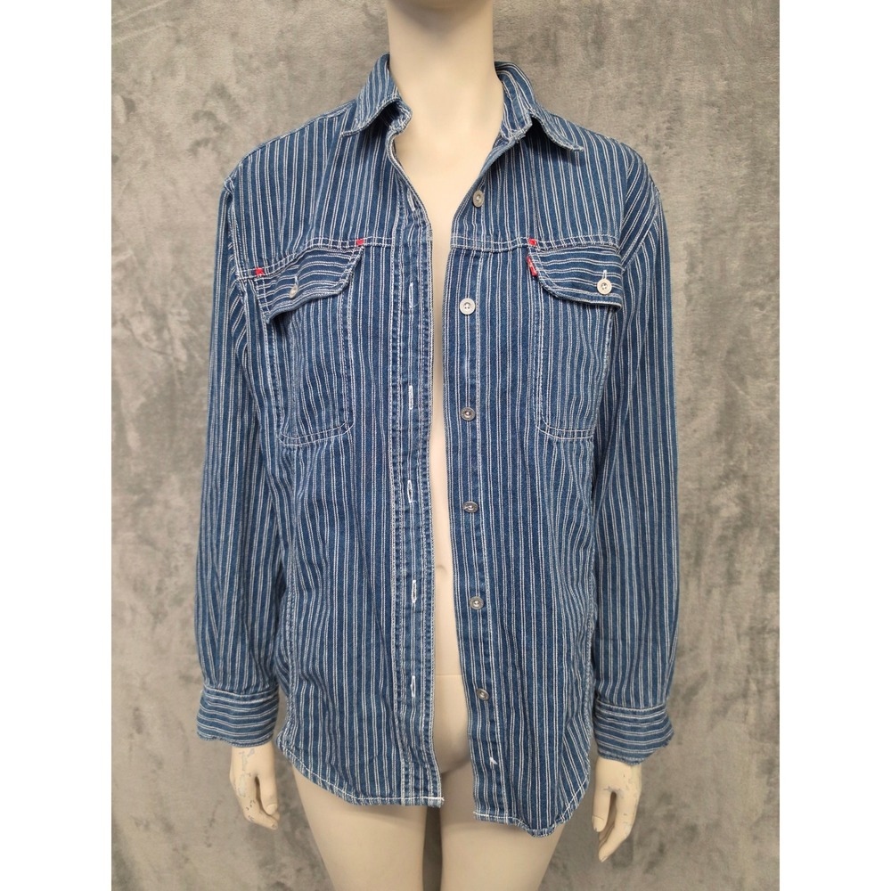Levis Jeans for Women Hickory Stripe Railroad Denim Button Down Shirt Blue White